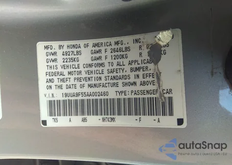 2010 Acura Tl 3.7 from USA, damaged, VIN 19UUA9F55AA002460